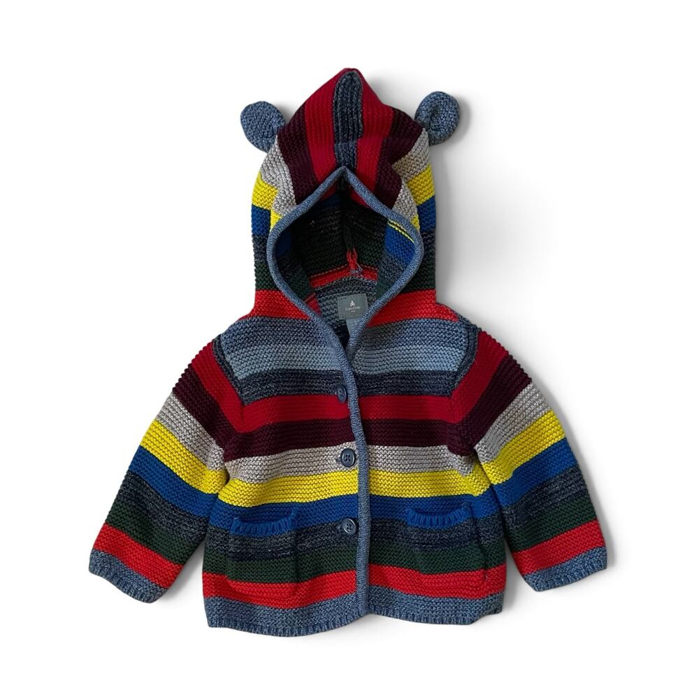Baby Gap Multicolor Stripe Bear Ear Hooded Cardigan 0-3M